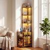 6-tier corner bar cabinet with glass rack, spacious cabinet, and RGB LED lights for customizable kitchen storage.