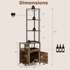 Dimensions chart of the 6-tier corner bar cabinet in rustic brown, showcasing storage space and features for optimal.
