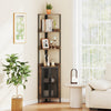 6-Tier Corner Shelf 67 Inches Tall Corner Bookshelf with Cabinet Industrial Bookcase-Brown - Gallery View 1 of 10