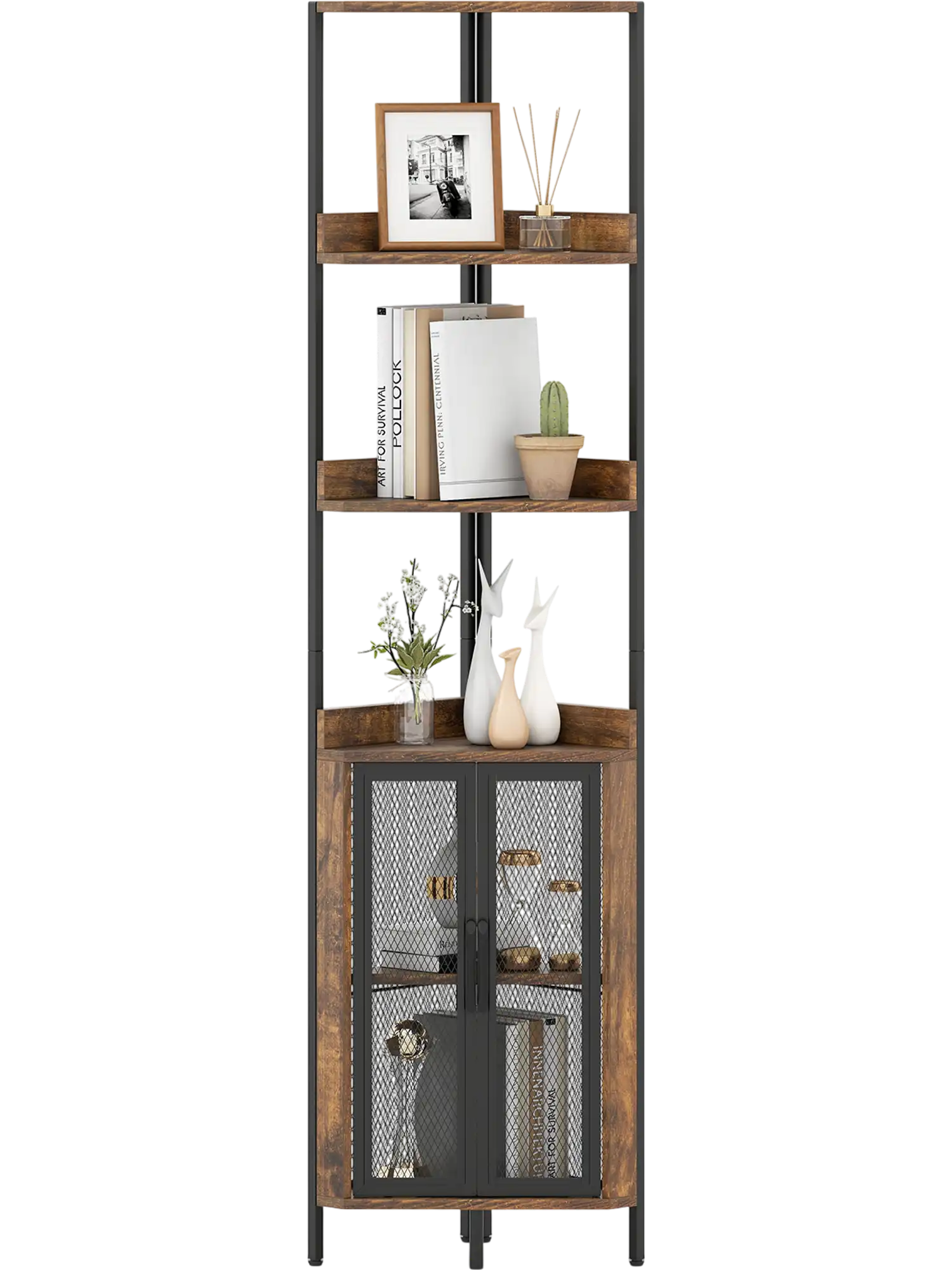 Costway 6-Tier Corner Bookshelf Bookcase w/ Cabinet 67