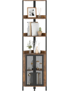 6-tier corner shelf with a brown wood finish and mesh cabinet doors, ideal for space-saving storage and display.