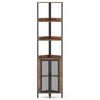 6-tier corner shelf with brown wood finish and mesh cabinet doors, perfect for space-saving storage and display.