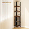 6-tier corner shelf with a brown wood finish, featuring a mesh cabinet and open design for ample storage in tight.