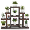 6-tier flower wood stand plant display rack made of natural pine wood, showcasing potted plants for indoor and outdoor.