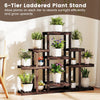 6-tier wooden plant display rack made of natural pine, designed for stability and sunlight exposure for potted plants.