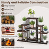 6-tier plant display rack made of natural pine wood, featuring a sturdy design for indoor and outdoor use.