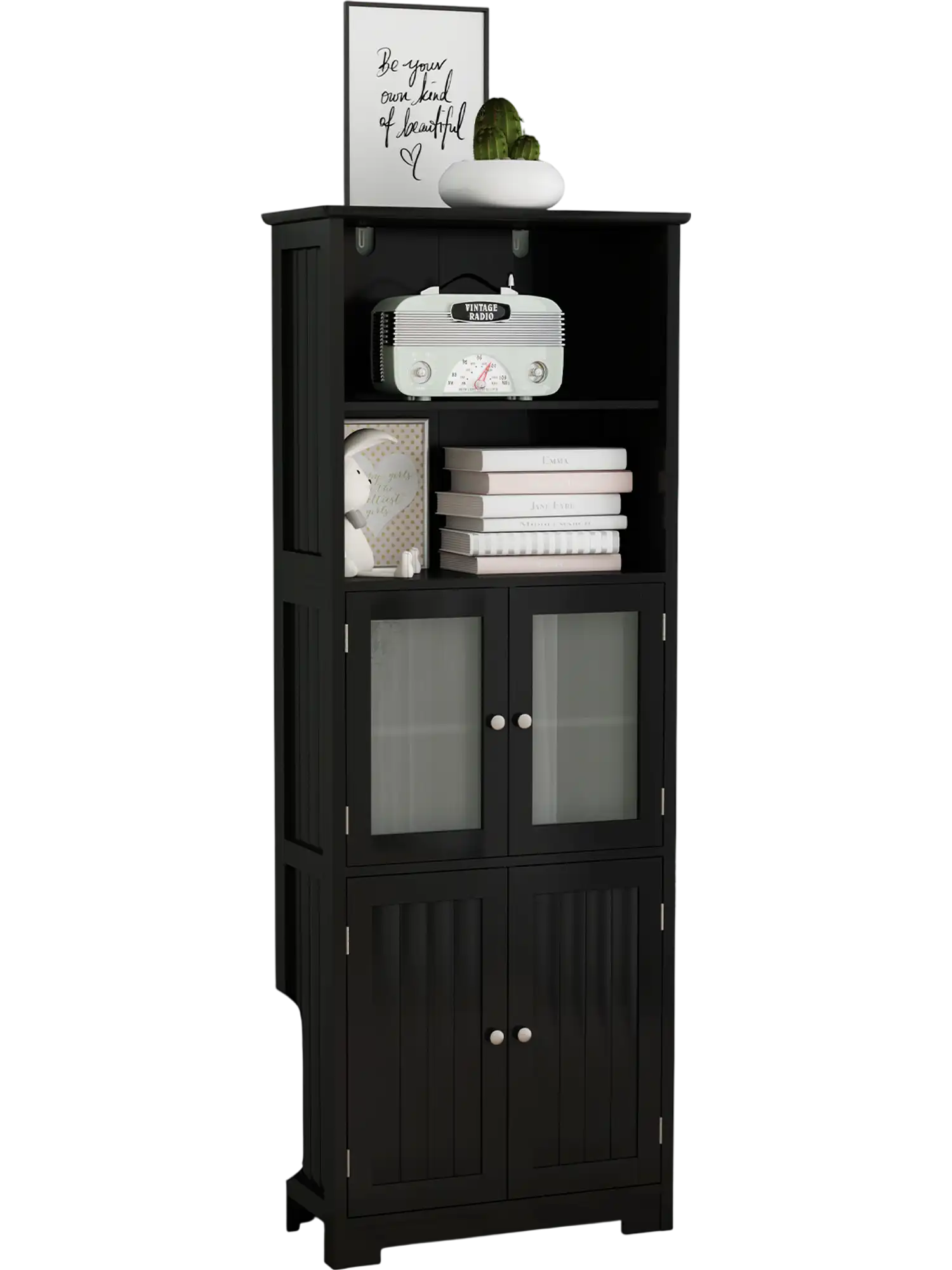 Costway 6-Tier Freestanding Bathroom Storage Cabinet Adjustable Shelves Black 76943528 New