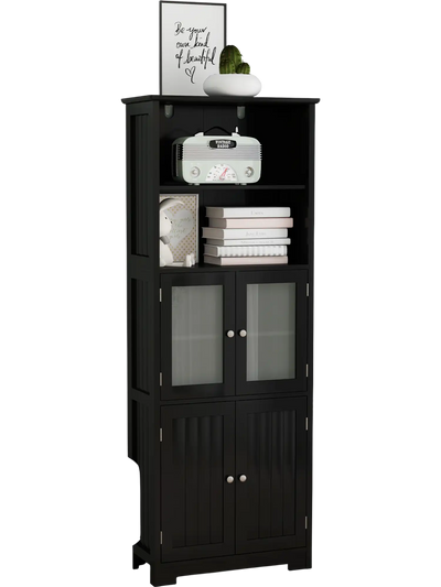 Costway 6-Tier Freestanding Bathroom Storage Cabinet Adjustable Shelves Black 76943528 New