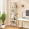 Freestanding 6-tier bookshelf with a sturdy metal frame and white shelves, ideal for organizing study or pantry essentials.