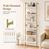 6-tier freestanding ladder bookshelf with a sturdy metal frame in white, ideal for organizing essentials in narrow spaces.