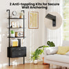 6-tier black ladder bookcase with 2 drawers, featuring open shelves and anti-toppling kits for secure wall anchoring.