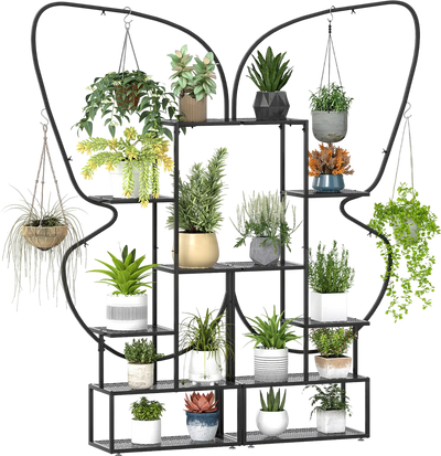 Costway 6-Tier Metal Plant Stand Ladder Display Rack w/ Hanging Hooks 34816631 New