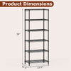 6-tier black metal storage shelving unit with adjustable shelves, measuring 59" high, ideal for kitchen and garage.
