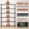 6-tier black metal storage shelving unit with V-shaped wire racks, supporting 800 lbs per shelf for garage or home use.