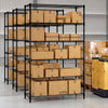 6-tier black metal storage shelving unit with adjustable shelves and V-shaped wire racks for garage or basement.