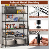 6-tier black metal storage shelving unit with adjustable shelves and anti-tipping kits, ideal for garage or basement.