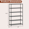 6-tier black metal storage shelving unit with adjustable shelves, measuring 78.5” x 48” x 18”, ideal for garage or.