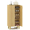 6-tier wooden shoe cabinet in oak with removable shelves, spacious countertop, and anti-toppling device for entryway.