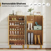 6-tier wooden shoe cabinet with removable shelves, oak finish, ideal for organizing various shoe heights in any space.