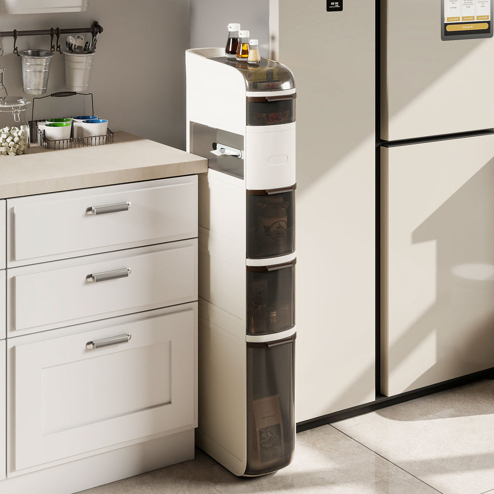 6-Tier Narrow Bathroom Storage Cabinet with Drawers and Tissue Box - Gallery View 1 of 11