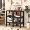 Black 6-tier modular storage shelf with open design, ideal for living room or kitchen organization and easy access.