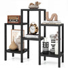 Black 6-tier modular storage shelves showcasing decorative items, ideal for living room and kitchen organization.
