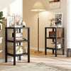 Black 6-tier modular storage shelves with open design, perfect for living room or kitchen organization and easy access.