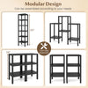 6-tier black plastic modular storage shelves, 60" tall, customizable design for living room or kitchen organization.