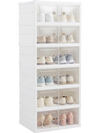 6-tier shoe organizer in white with clear doors, offering a portable design and easy shoe viewing for 12 pairs.