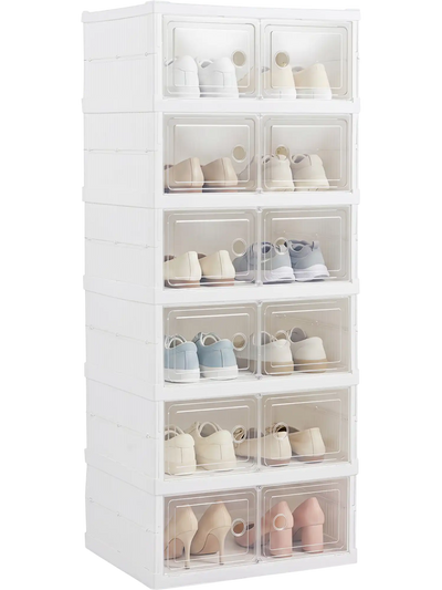 Costway 6-Tier Shoe Organizer Cabinet Clear Doors Portable 12-Pair 60740900 New