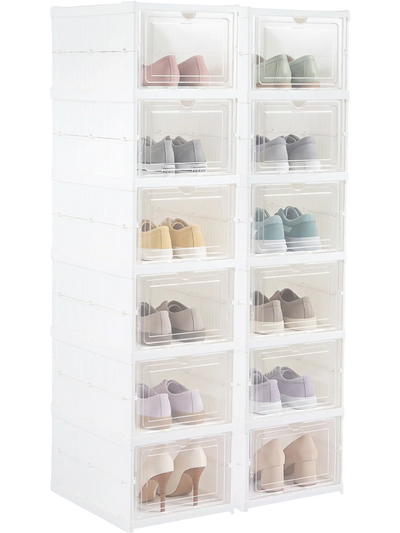 Costway 6-Tier Shoe Organizer Cabinet Set of 2 Clear Doors for 12 Pairs 66004342 New