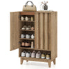 Shoe storage organizer with two fluted doors in oak, showcasing a modern design and space-saving shelves for entryway.