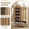 6-tier shoe storage organizer in oak with fluted doors, featuring removable shelves and soft-close metal hinges for.