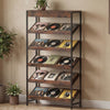 6-tier tall freestanding bookshelf in rustic brown with angled shelves for books and albums, perfect for home office.