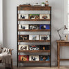 6-tier tall freestanding bookshelf in rustic brown showcasing L-shaped angled shelves, ideal for displaying albums and.