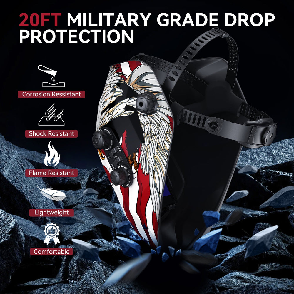 ARCCAPTAIN Eagle Design Welding Helmet - 20ft military grade drop protection graphic