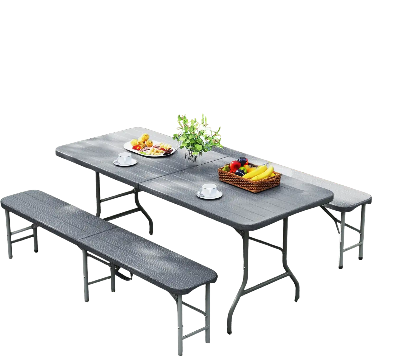 Costway 6' Folding HDPE Park Bench 1320 lbs Capacity Handle Lock Gray 53927148 New
