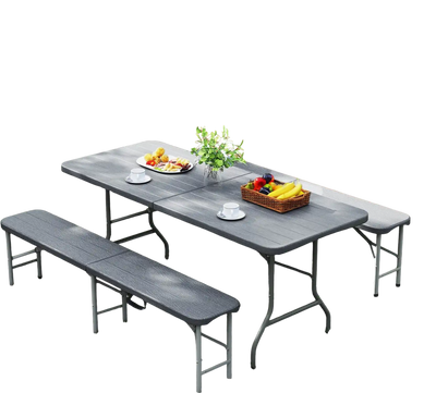 Costway 6' Folding HDPE Park Bench 1320 lbs Capacity Handle Lock Gray 53927148 New