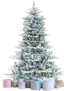 Snow flocked 6 feet artificial Christmas tree with cool white LED lights, perfect for festive home decor.