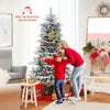Snow flocked 6 feet artificial Christmas tree with cool white LED lights, perfect for festive home decoration.