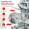 Snow flocked detail of the 6 feet artificial Christmas tree with 661 branch tips and cool white LED lights for festive.