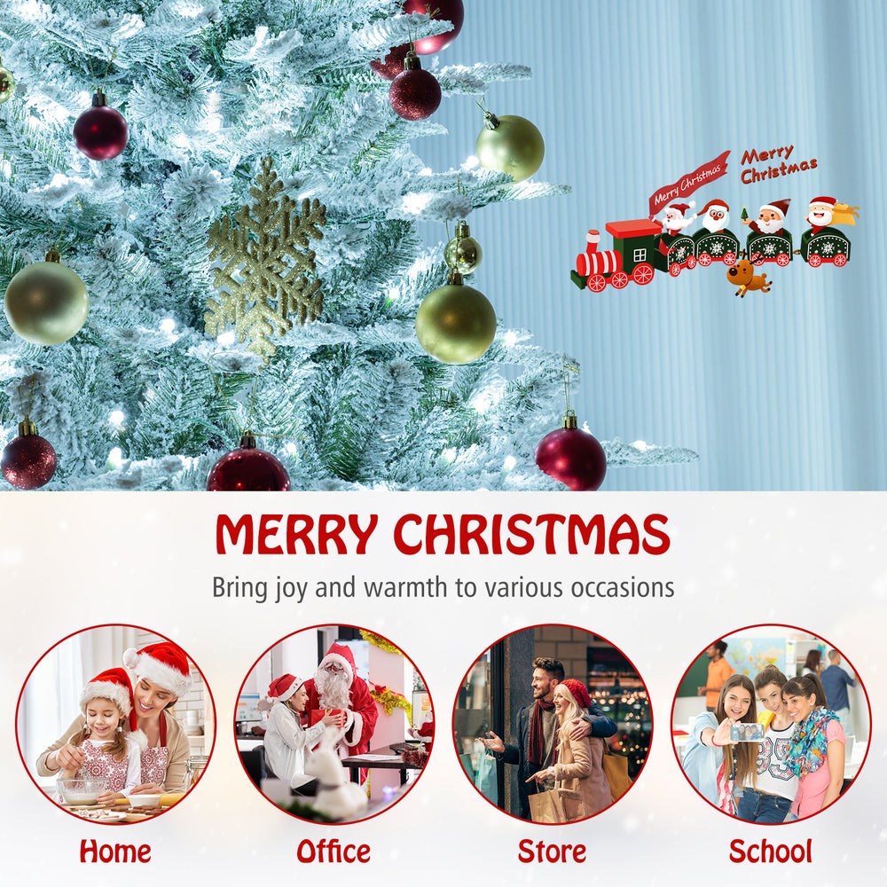 6 feet snow flocked artificial Christmas tree with cool white LED lights, perfect for home, office, or festive.