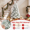 6 ft flocked pine Christmas tree with wintry white branches, shown in a festive room with flame-retardant PVC foliage.