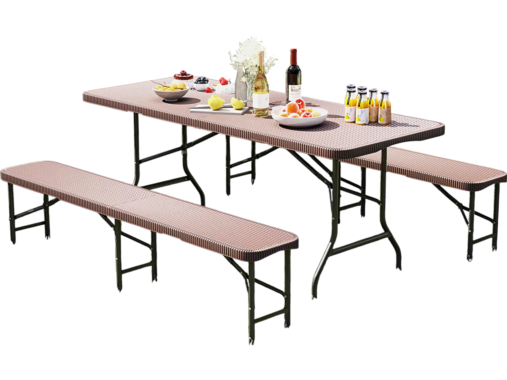 Costway 6' Plastic Folding Bench 1320 lbs Capacity Handle Brown 96318527 New