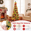 Lifelike 6.5 ft pop-up Christmas tree with 150 pre-lit LED lights, made of flame-retardant PVC for festive decoration.