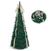 6 ft pop-up Christmas tree with PVC holly leaves, featuring 4 festive satin ribbons and a top bow for holiday decoration.
