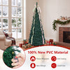 6 ft pop-up Christmas tree features flame-retardant PVC holly leaves and festive ribbons, perfect for holiday decorating.