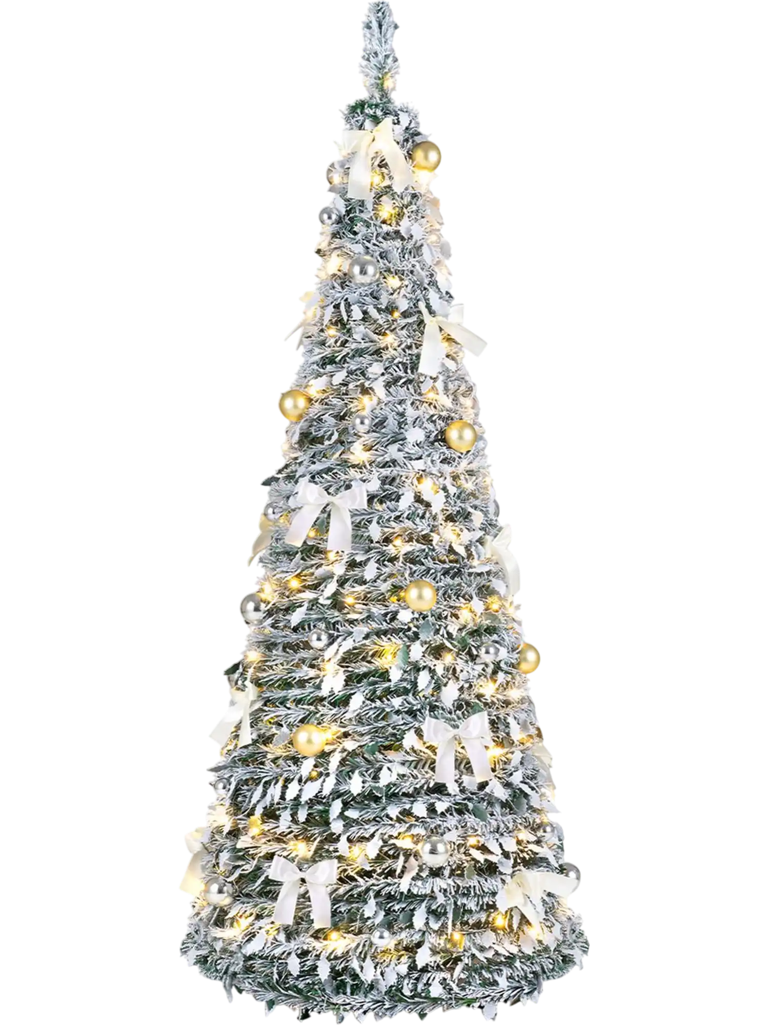 Costway 6/7' Pop Up Flocked Christmas Tree w/ 20/30 Bows & 35/50 Balls 97286817 New