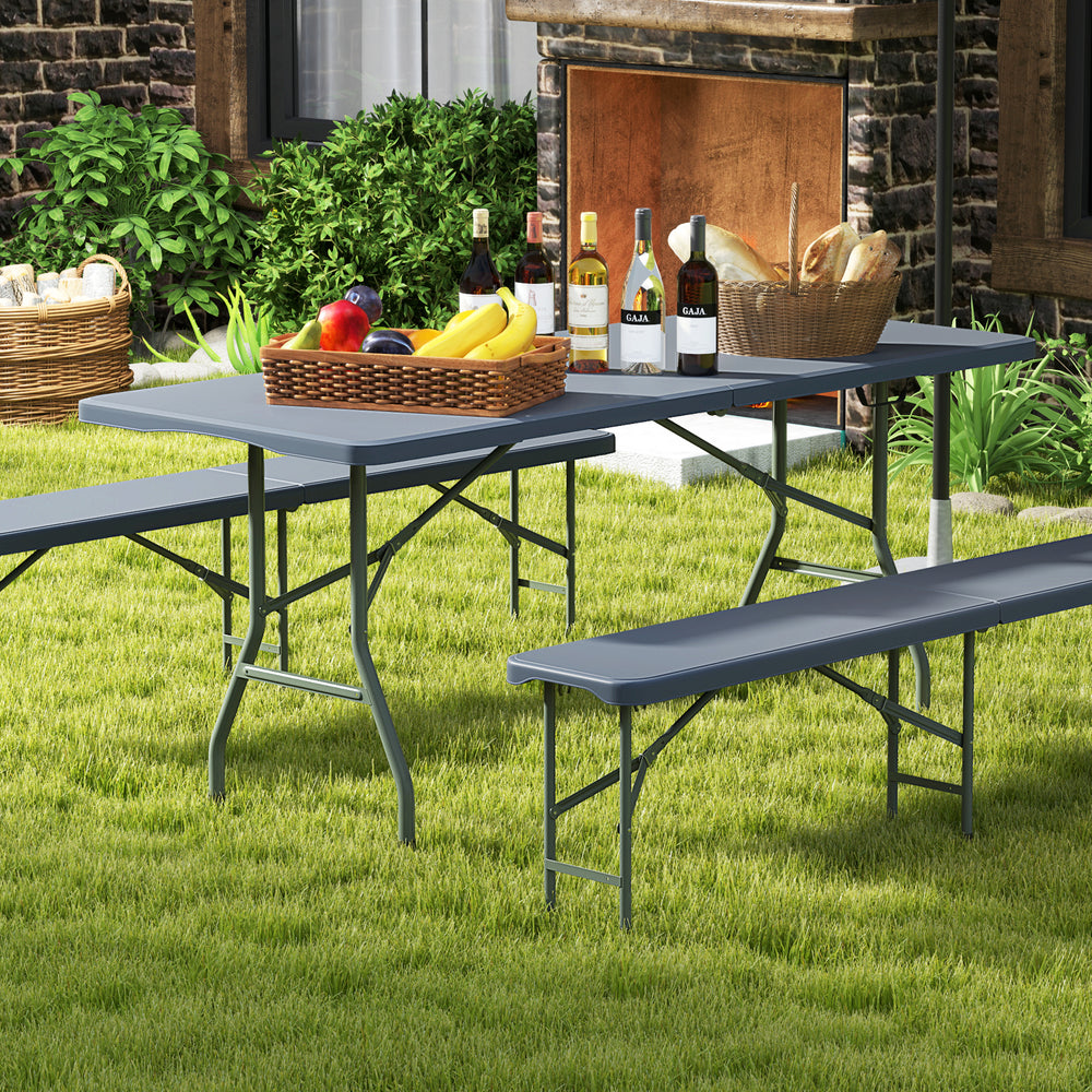 6 ft Portable Folding Table 350 LBS Fold-in-Half Table with HDPE Tabletop-Gray - Gallery View 1 of 10