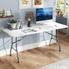 Portable 6 ft folding table with HDPE tabletop and metal legs, ideal for indoor use or outdoor events.